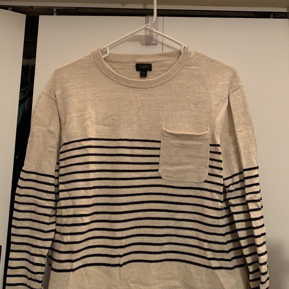 J.Crew Tan and Black Striped Sweater with Pocket